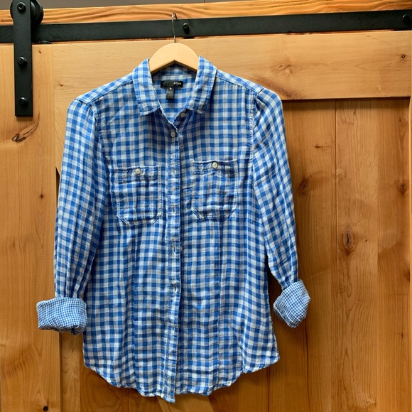 Aqua Tops - AQUA blue white checkered flannel button down.